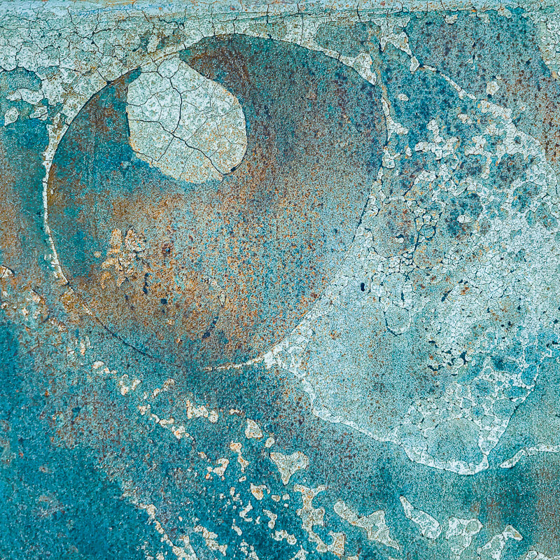Fragmentary Blue, abstract images of cracked and peeling paint 