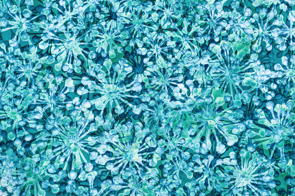 Abstract ivy flower patterns, blue and green