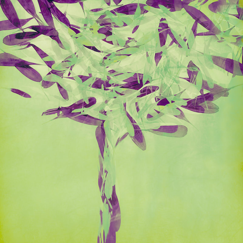 The Petal Tree, abstract flower petals, green and purple