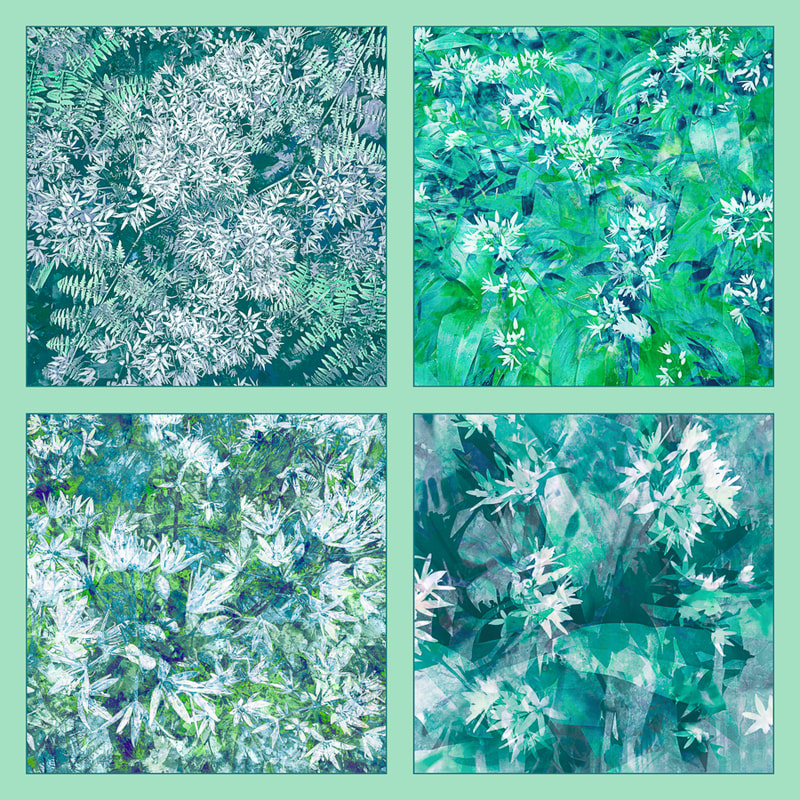 Wild garlic abstracts, panel of 4