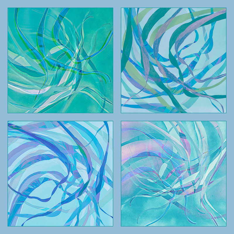 Winter grass abstracts, panel of 4