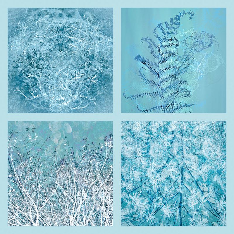 winter woodland scenes, panel of 4